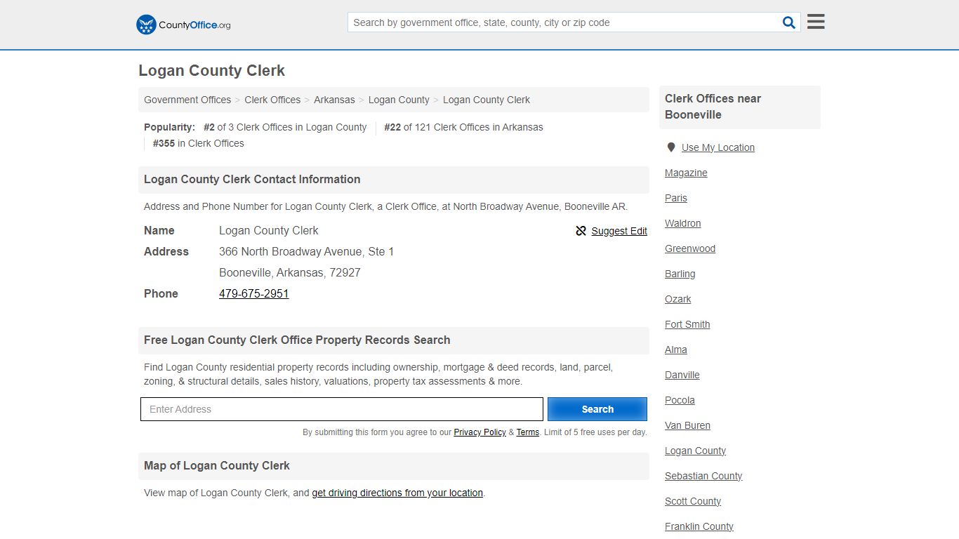 Logan County Clerk - Booneville, AR (Address and Phone)